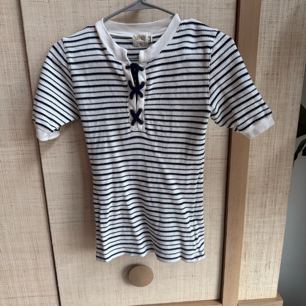 Nation LTD Black and White Striped Short Sleeve Tee
